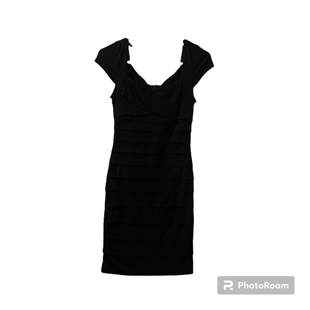 White House Black Market Womens Black Layered Markey Shift Dress Size 2